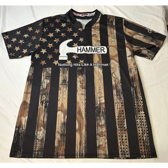 Coolwick Hammer Desert Fast Track Camo American Flag Bowling Shirt Size 2x - Picture 1 of 7